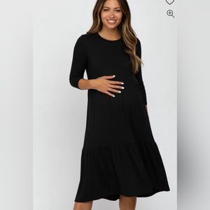 Black Tiered Ribbed 3/4 Sleeve Maternity Midi
Dress